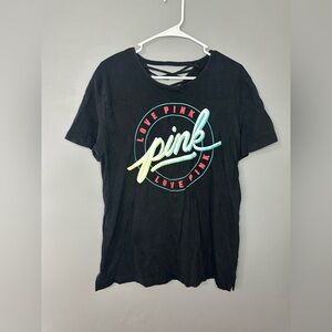 LOVE PINK Black Love Pink decal criss cross back T-Shirt